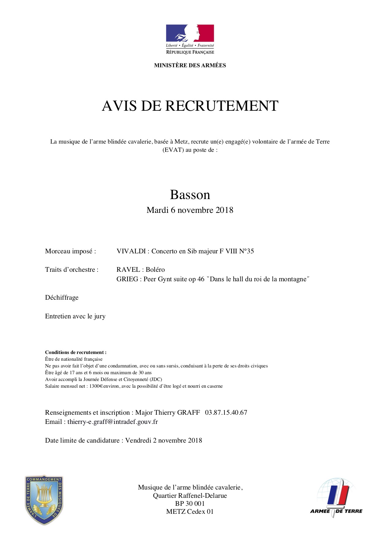 Recrutement d'un basson