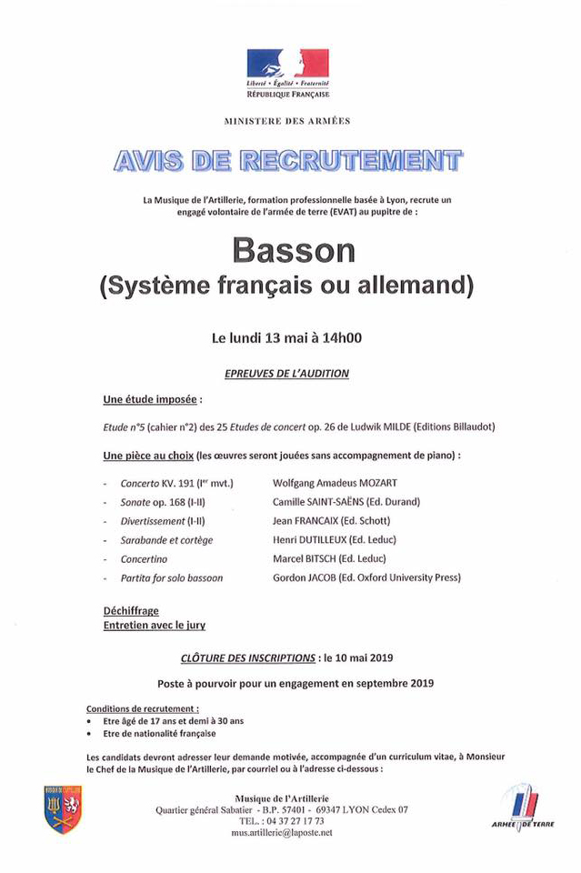 Recrutement d'un basson (système français ou allemand)